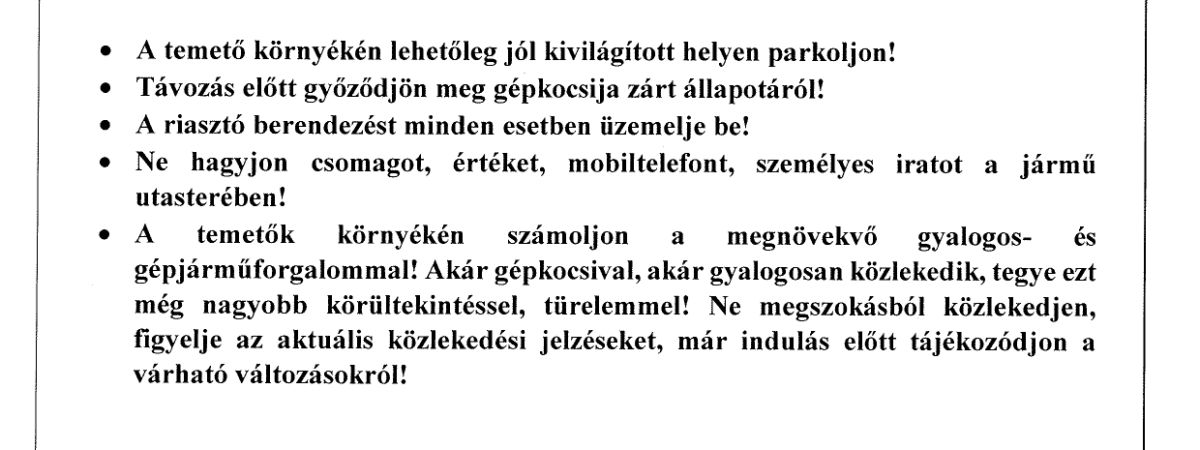 Mindenszentek és Halottak napjához kapcsolódó rendőrségi felhívás